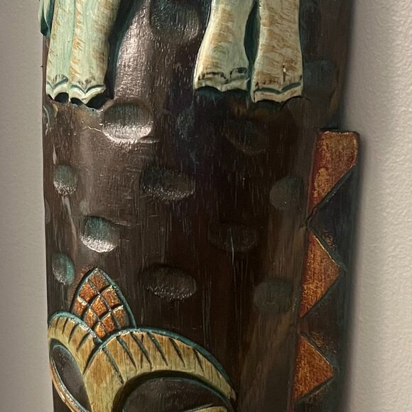 Vtg 1990s Hand Carved Wooden Indonesian Jenggot Wall Mask with Elephant Design - Picture 3 of 4